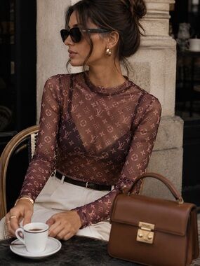 Sheer long sleeve LV top